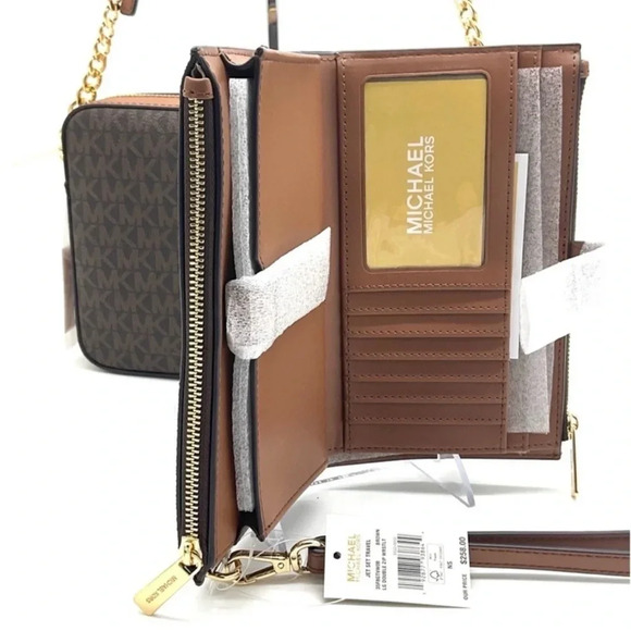 Michael Kors Large EW Crossbody Bag & Large Double Zip Wallet Brown - Picture 12 of 13